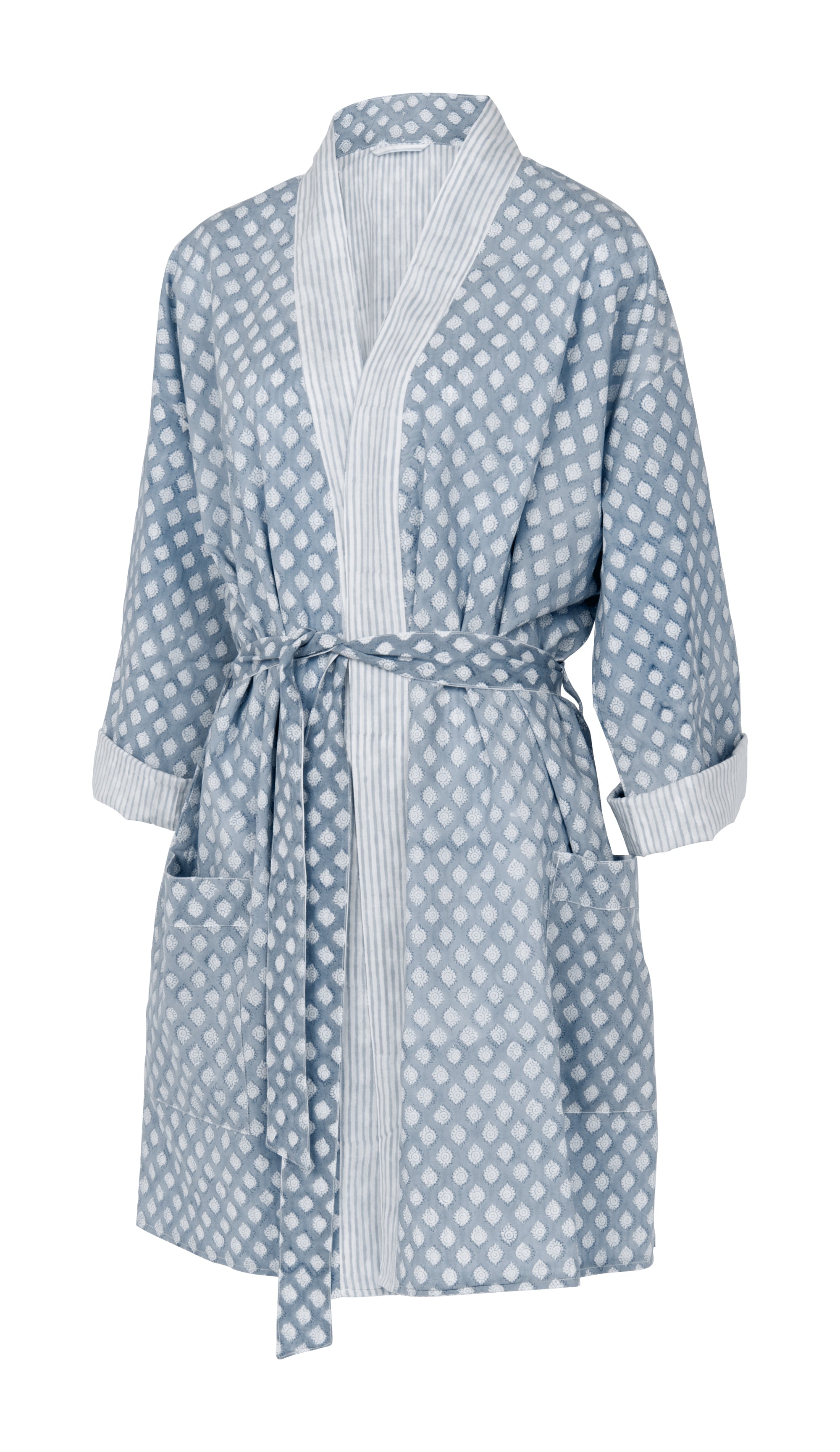 Cotton Reversible Kimono Medallion Design - Cashmere Blue