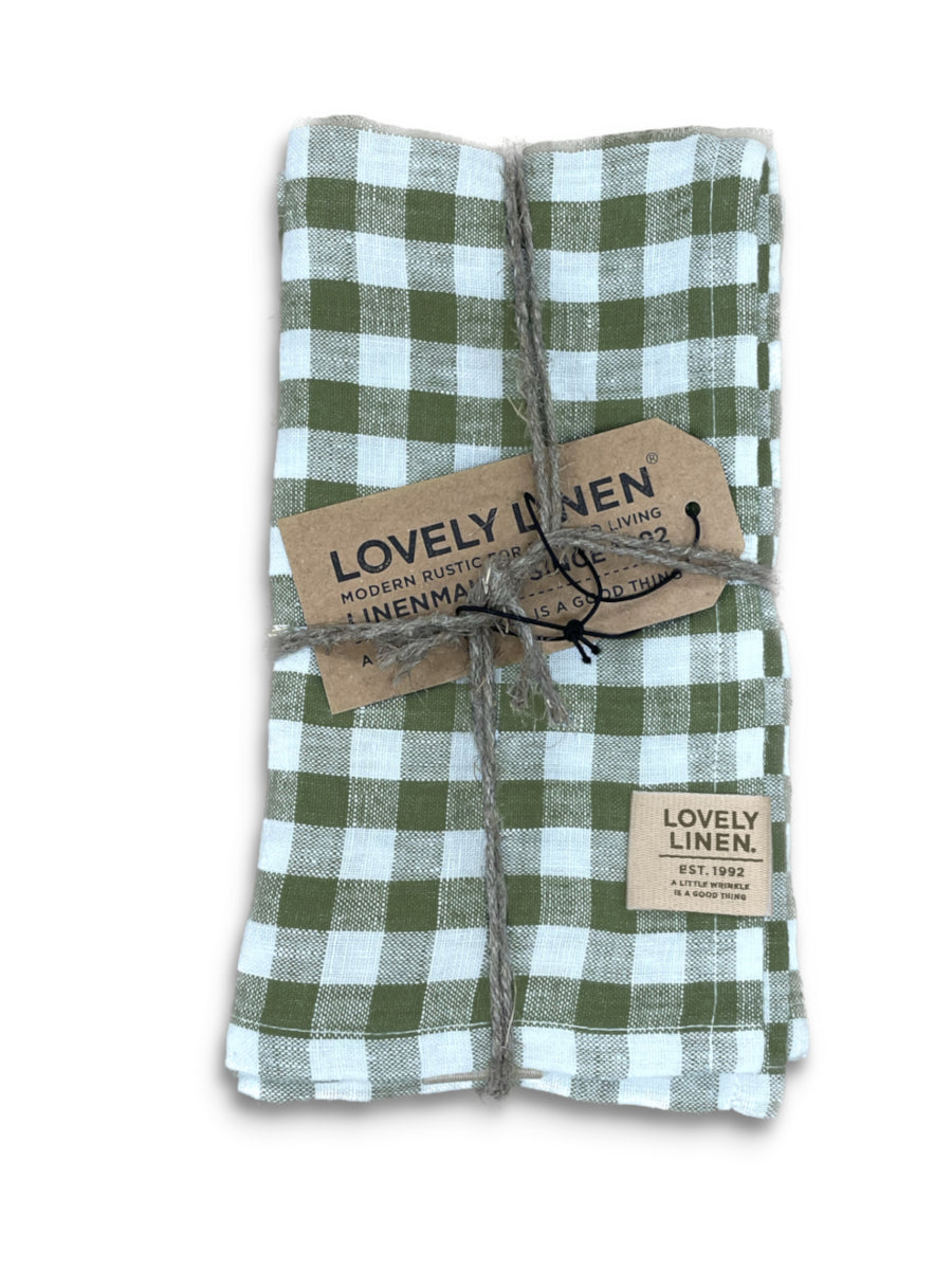 Linen Napkin Stripe or Check design in Green set of 4