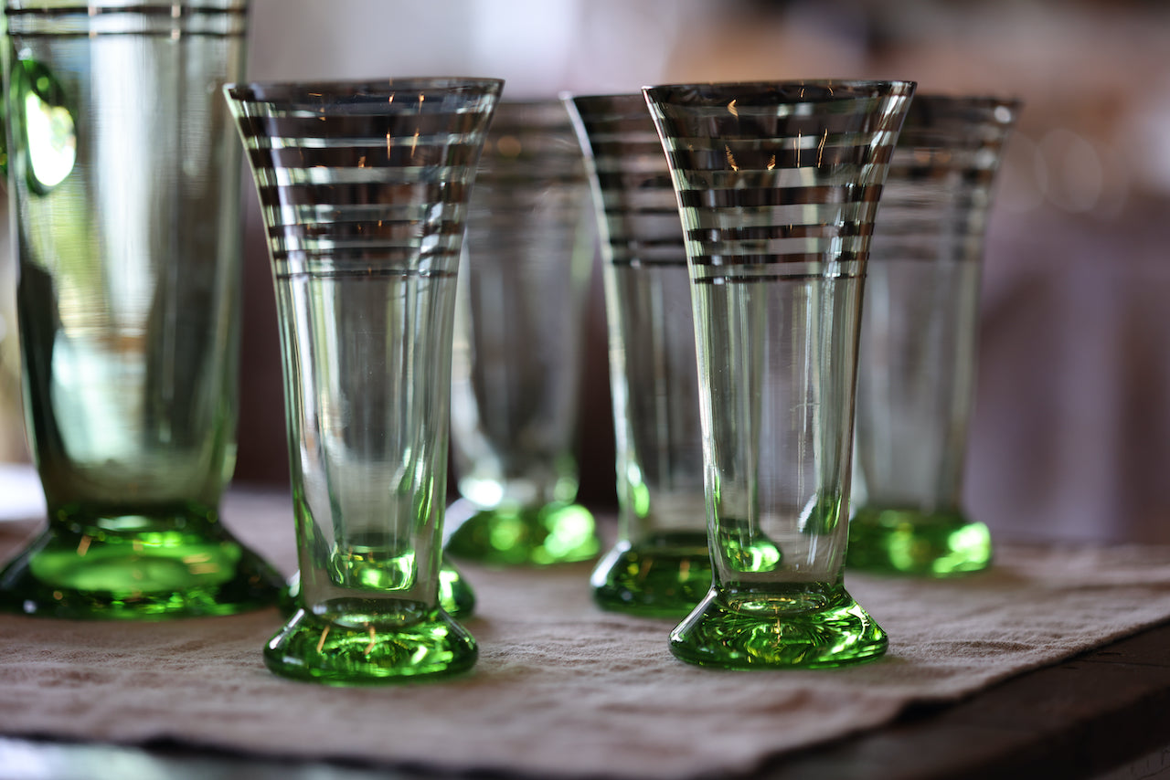 Vintage Uranium Glass Drinks Set - Carafe & 6 Glasses