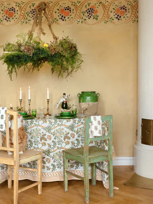 Linen Tablecloth Floral Design - Ochre