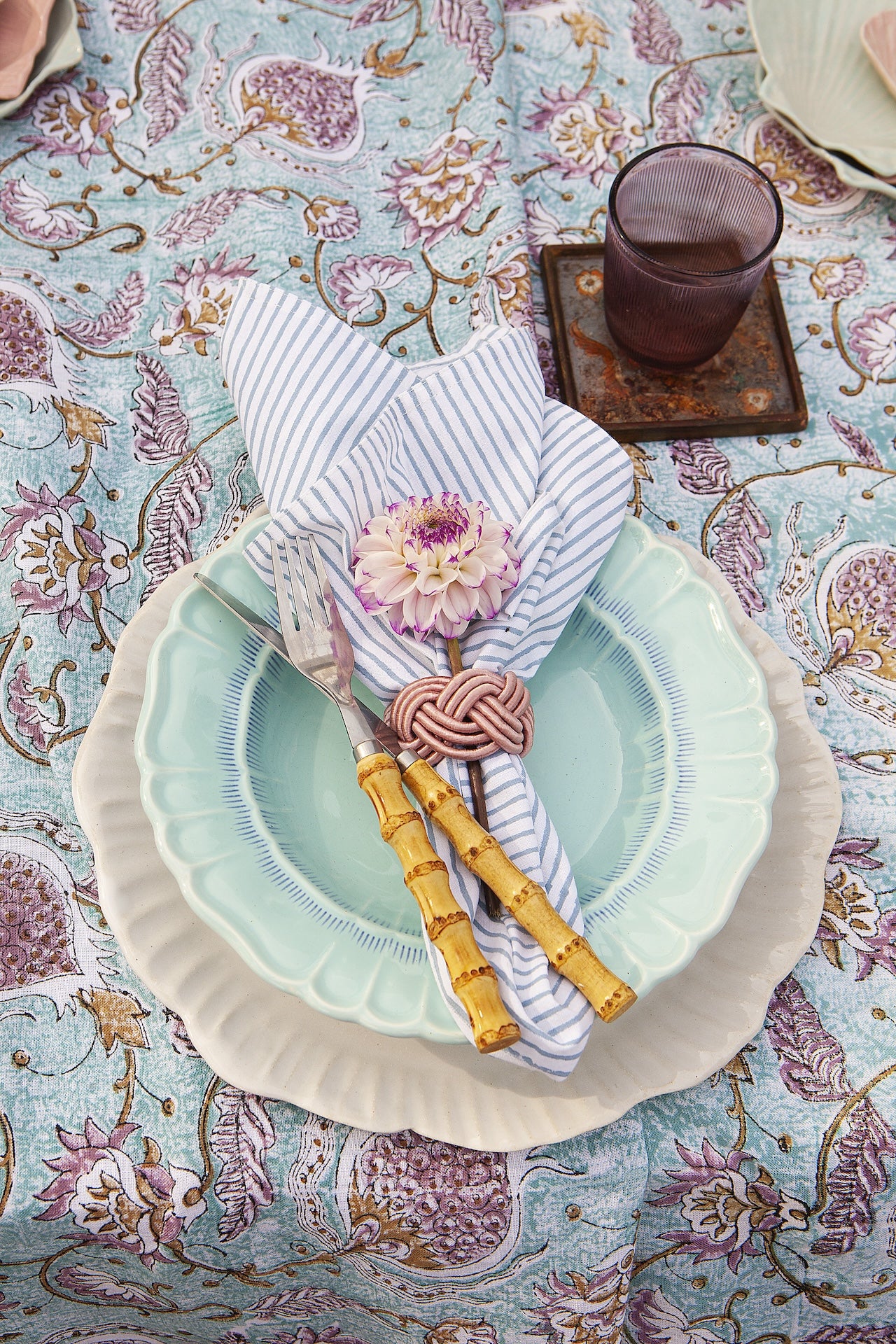 Cotton Tablecloth Pomegranate Design - Turquoise
