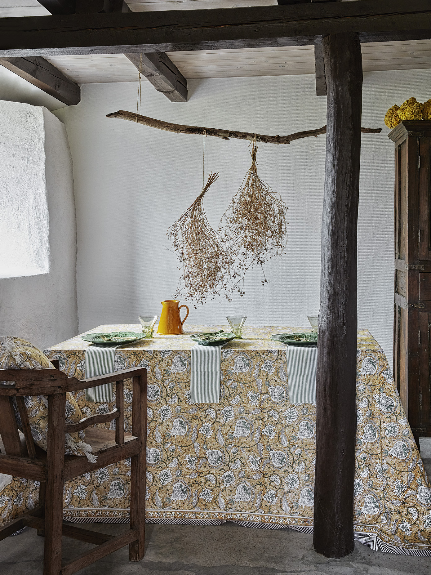 Cotton Tablecloth Pomegranate Design - Ochre