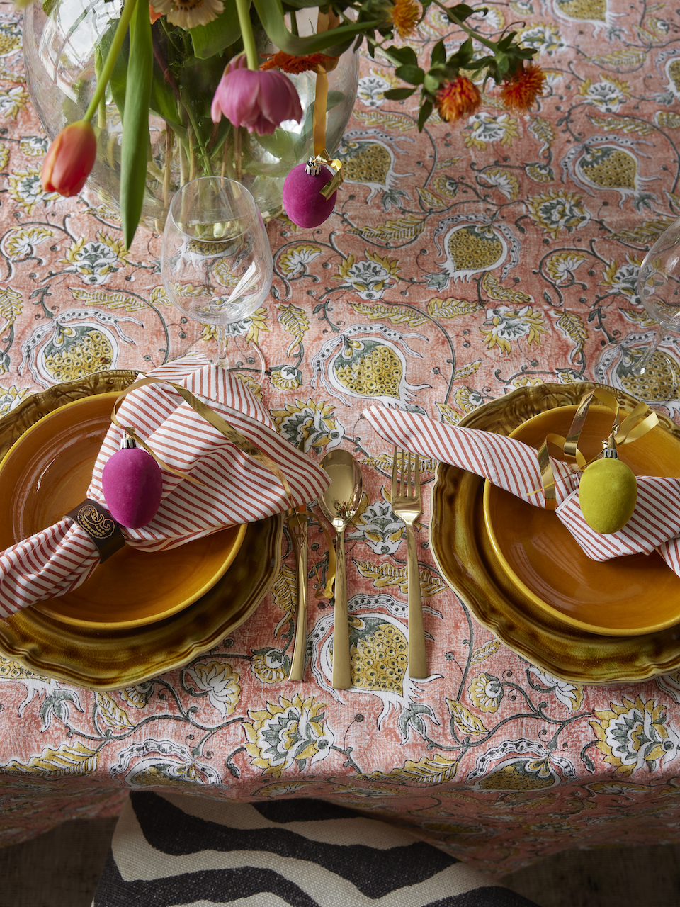 Linen Tablecloth Pomegranate Design - Orange