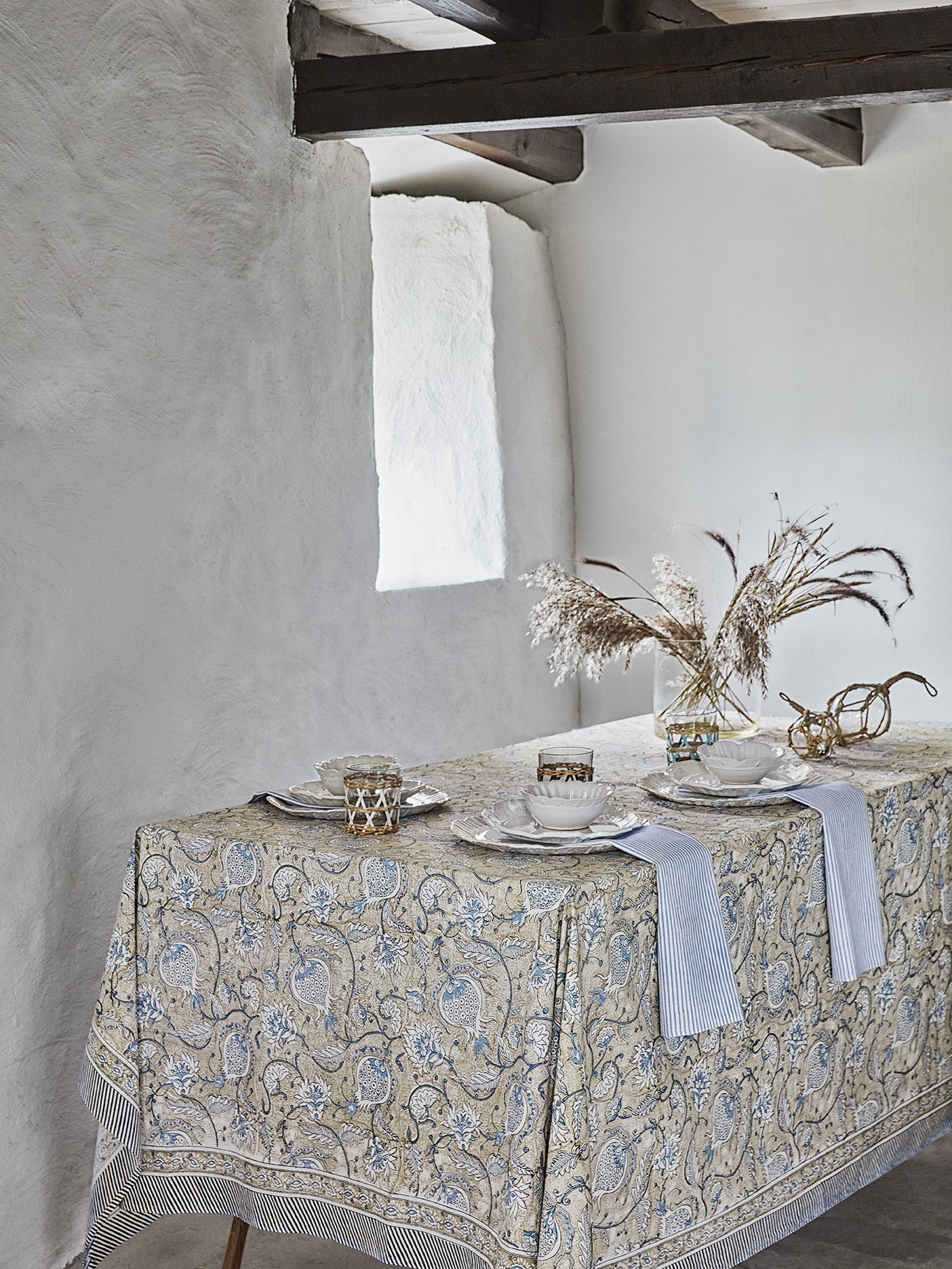 Cotton Tablecloth Pomegranate Design - Blue