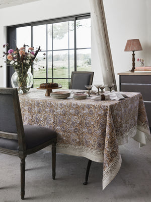 Linen Tablecloth Indian Summer Design - Beige/Lavender
