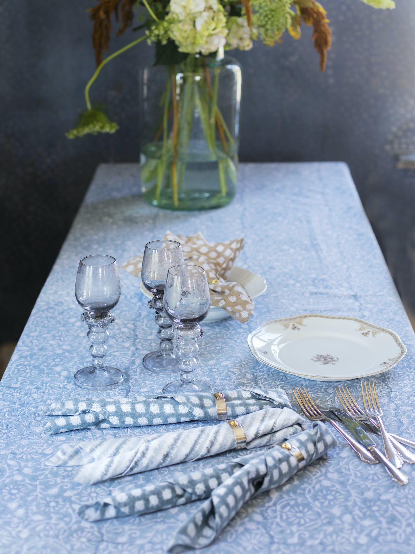 Cotton Tablecloth Margerita Design - Cashmere Blue