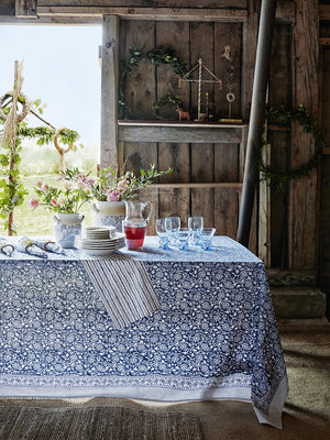 Cotton Tablecloth Margerita Design - Navy Blue