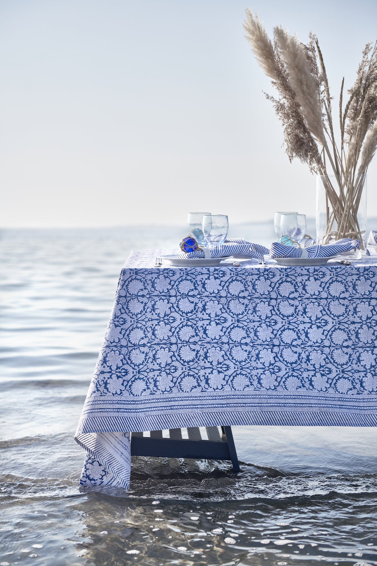 Cotton Tablecloth Paradise Design - Navy Blue