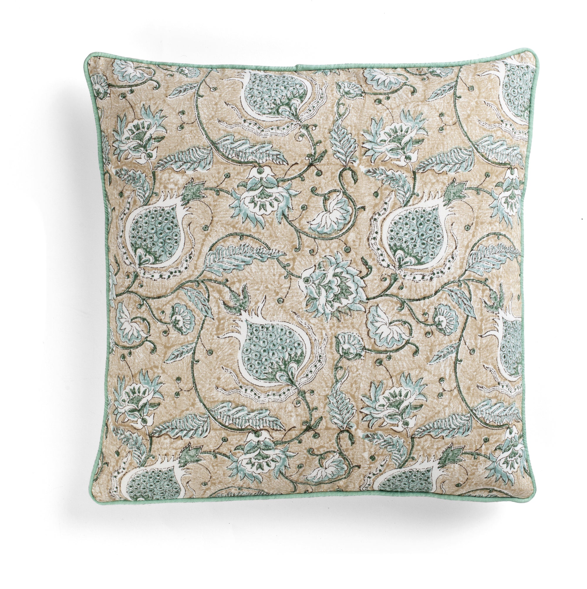 Cotton Cushion Cover Pomegranate Design with piping - Beige