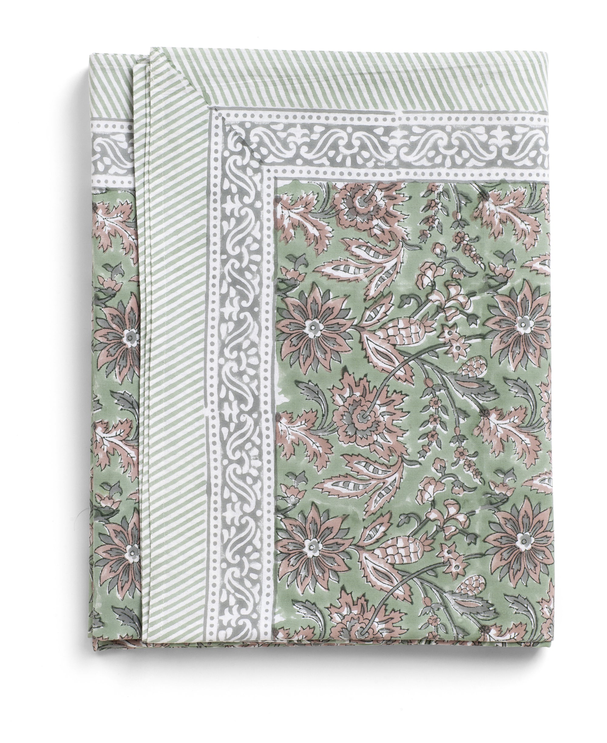 Cotton Tablecloth Indian Summer Design - Green/Rose