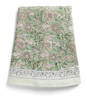 Cotton Tablecloth Indian Summer Design - Green/Rose