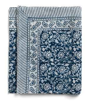 Linen Tablecloth Margerita Design - Navy Blue