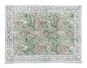 Cotton Placemat Indian Summer - Green/Rose