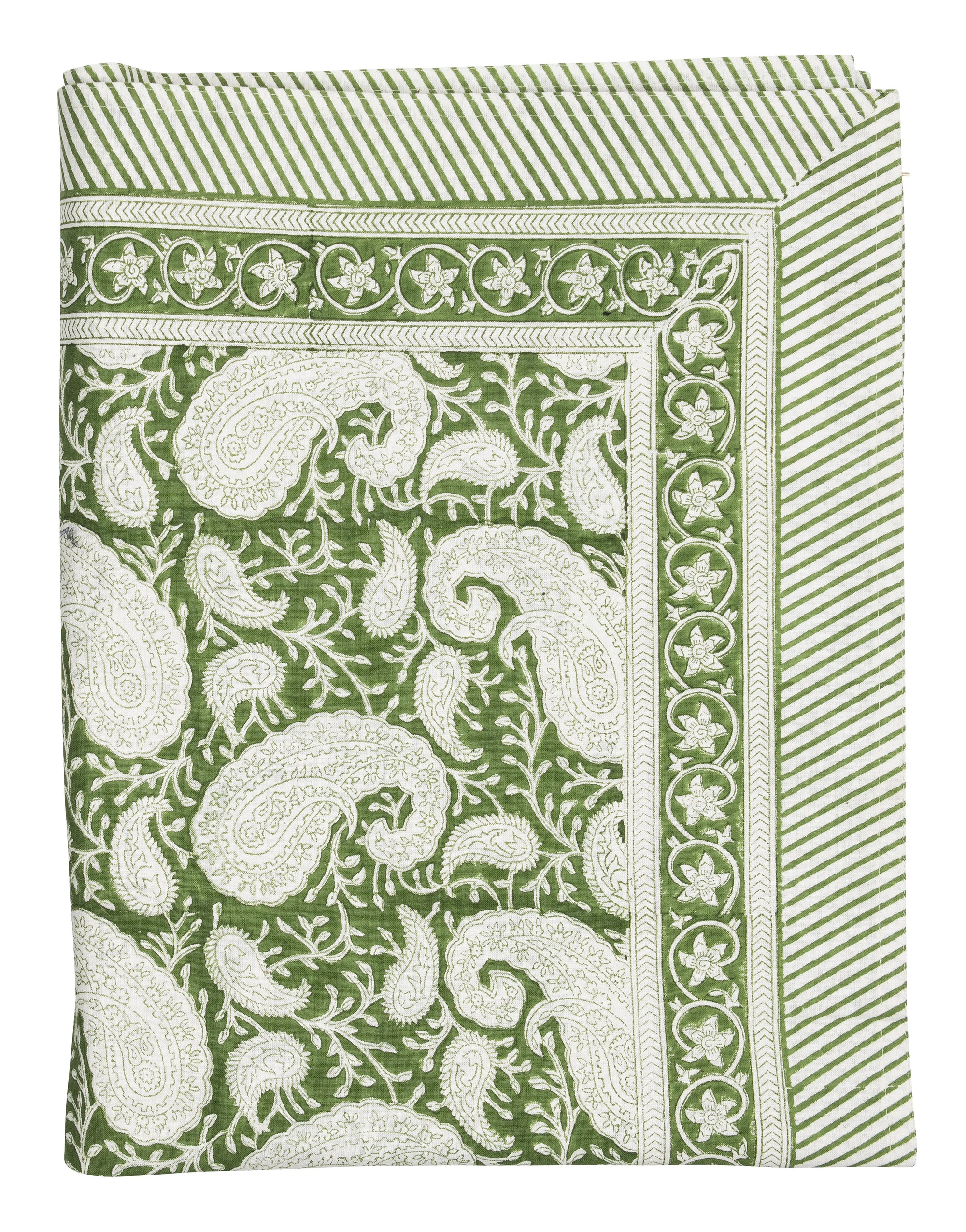 Cotton Tablecloth Big Paisley Design - Forest Green