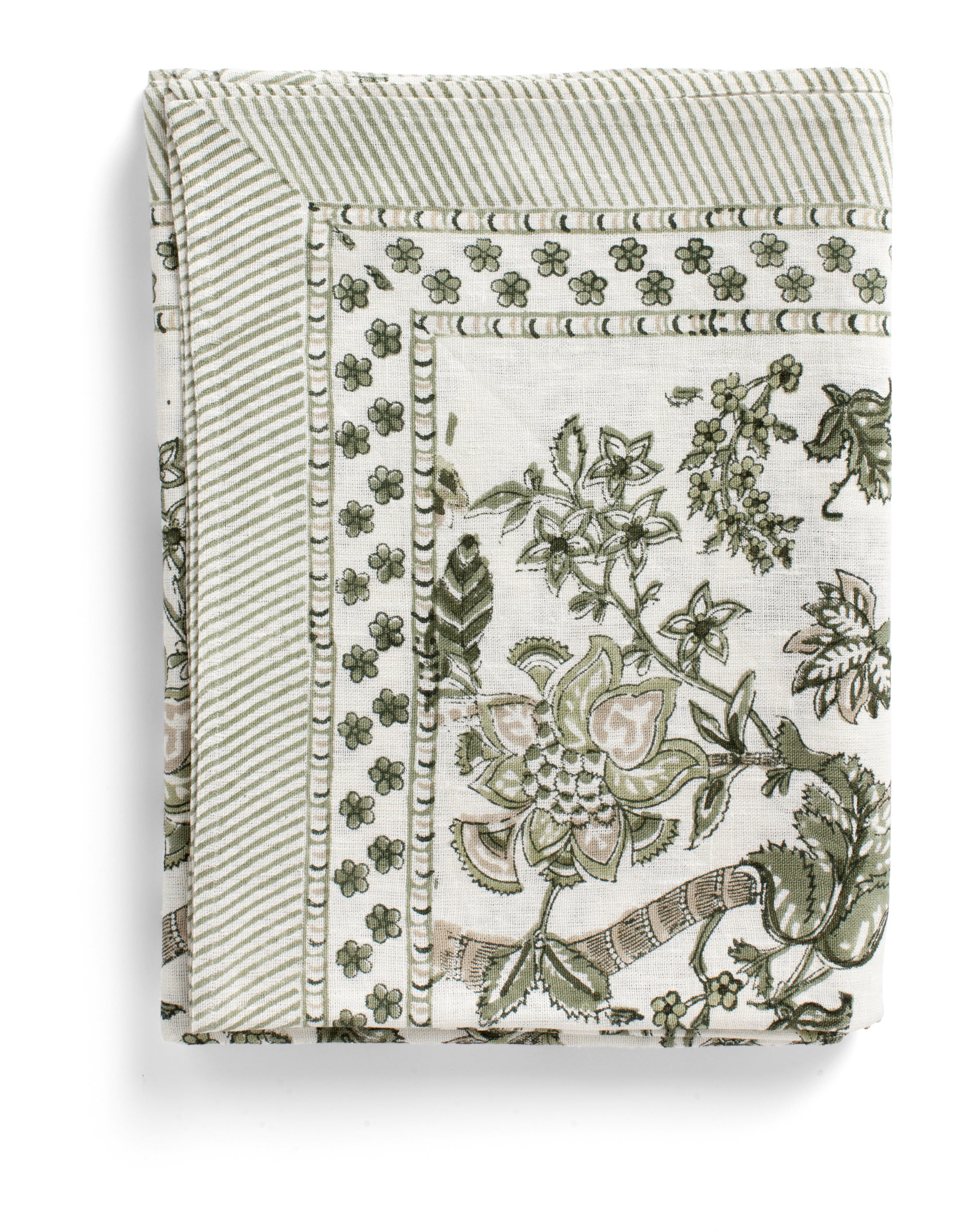 Linen Tablecloth Floral Design - Olive