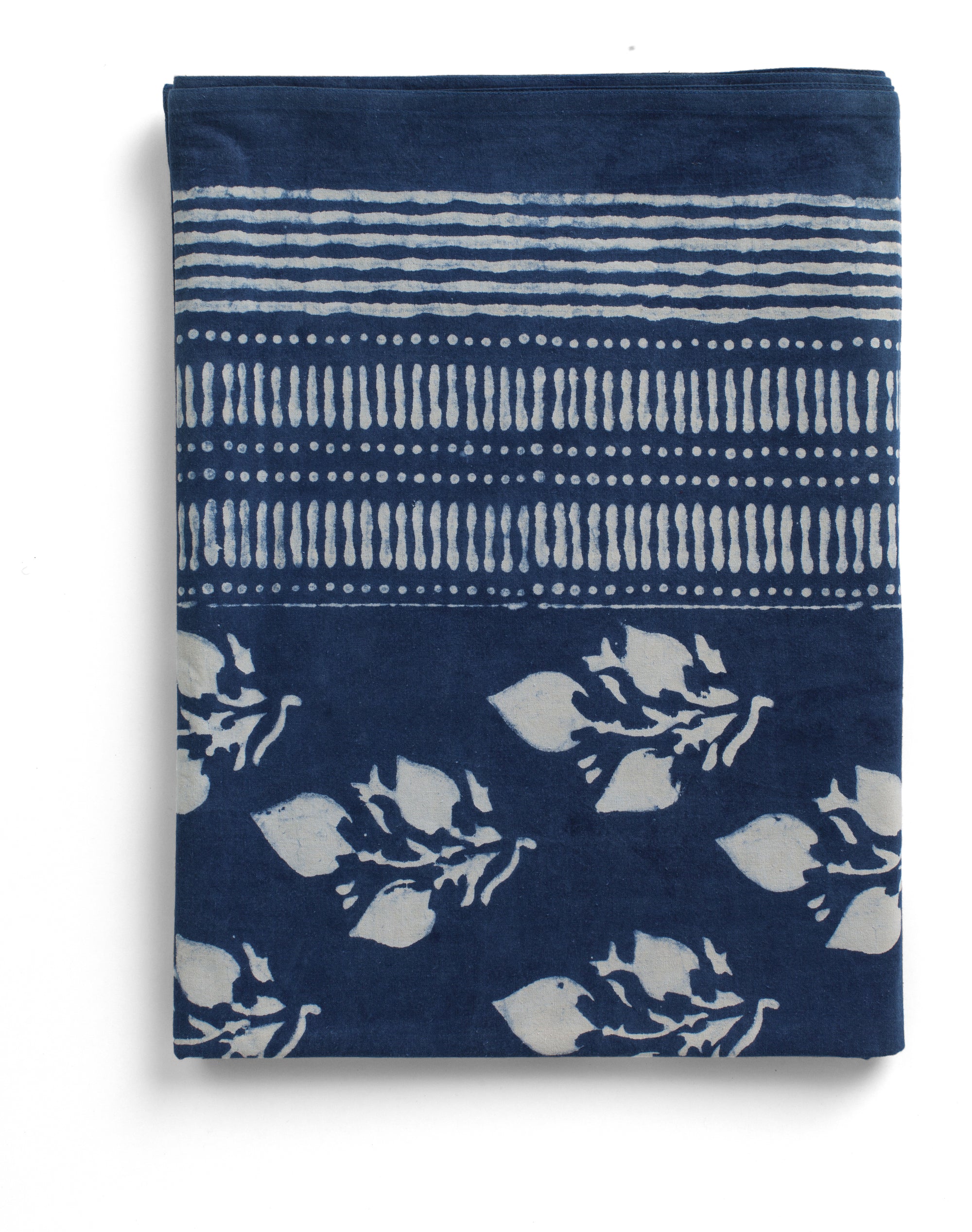 Cotton Tablecloth Indigo - Leaf Design