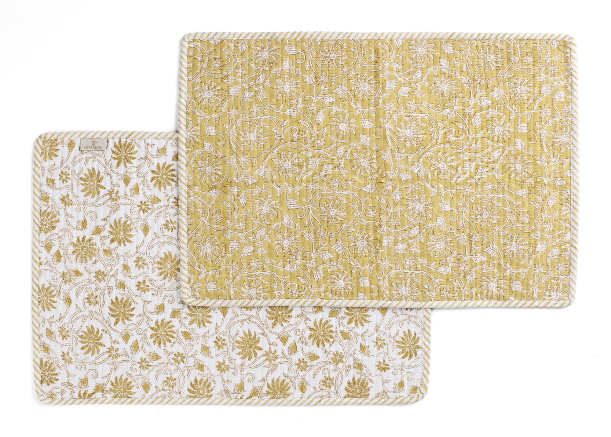 Cotton Quilted Placemat Margerita Design - Yellow Olive