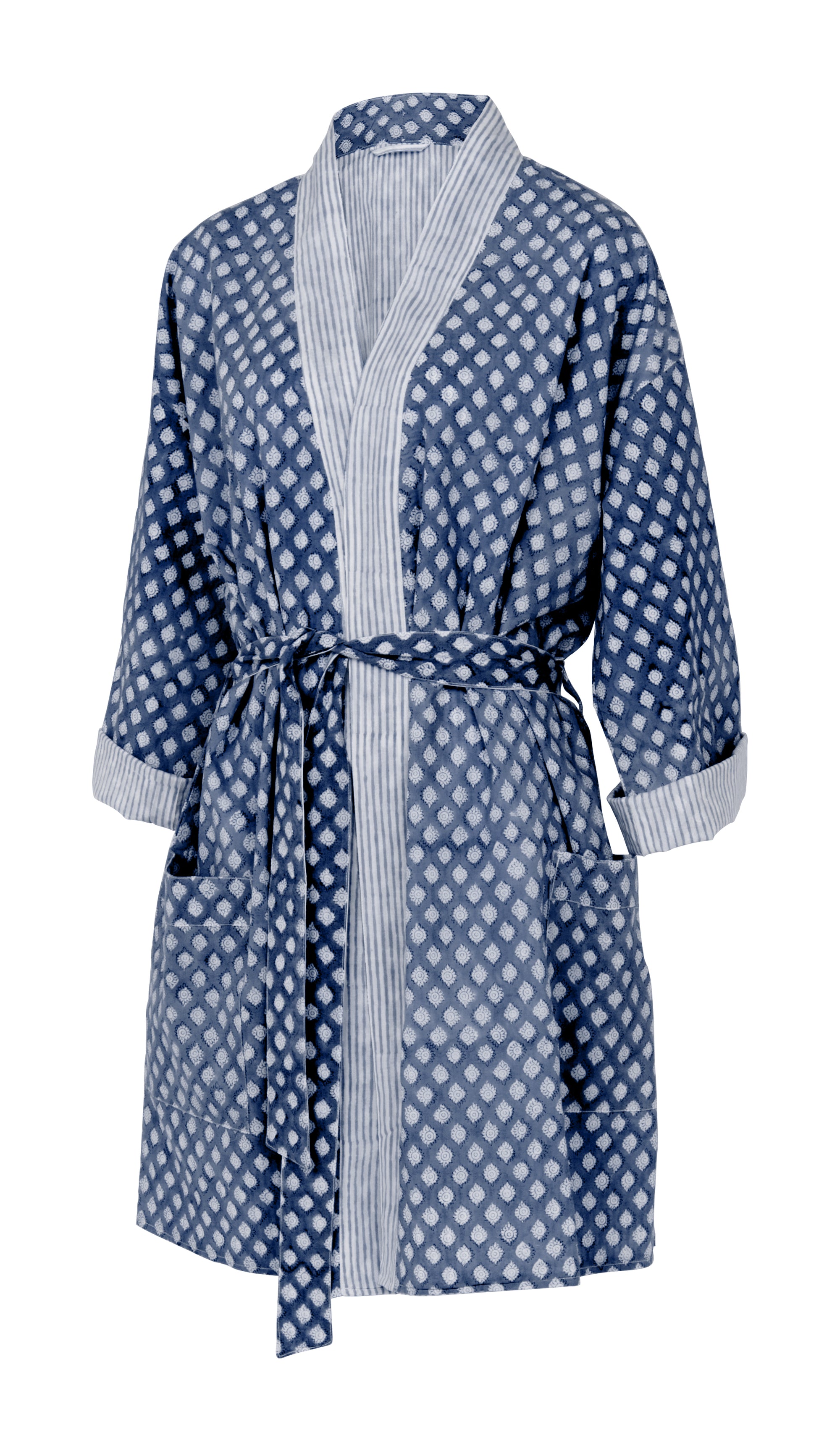 Cotton Reversible Kimono Medallion Design - Navy Blue