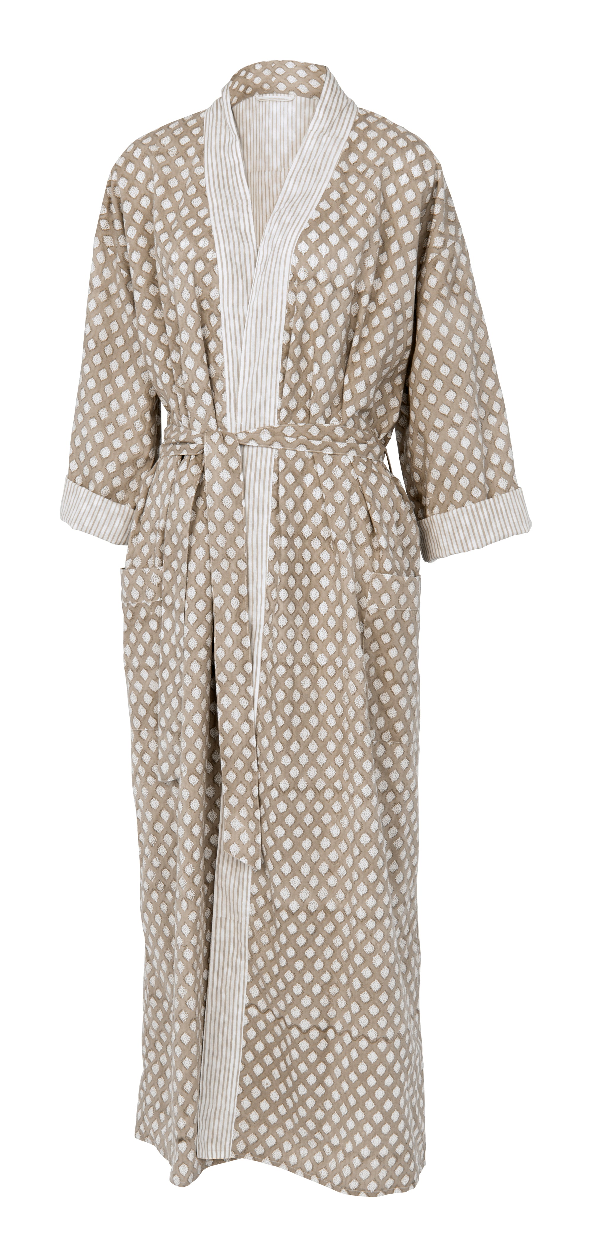 Cotton Reversible Kimono Long Medallion Design - Light Brown