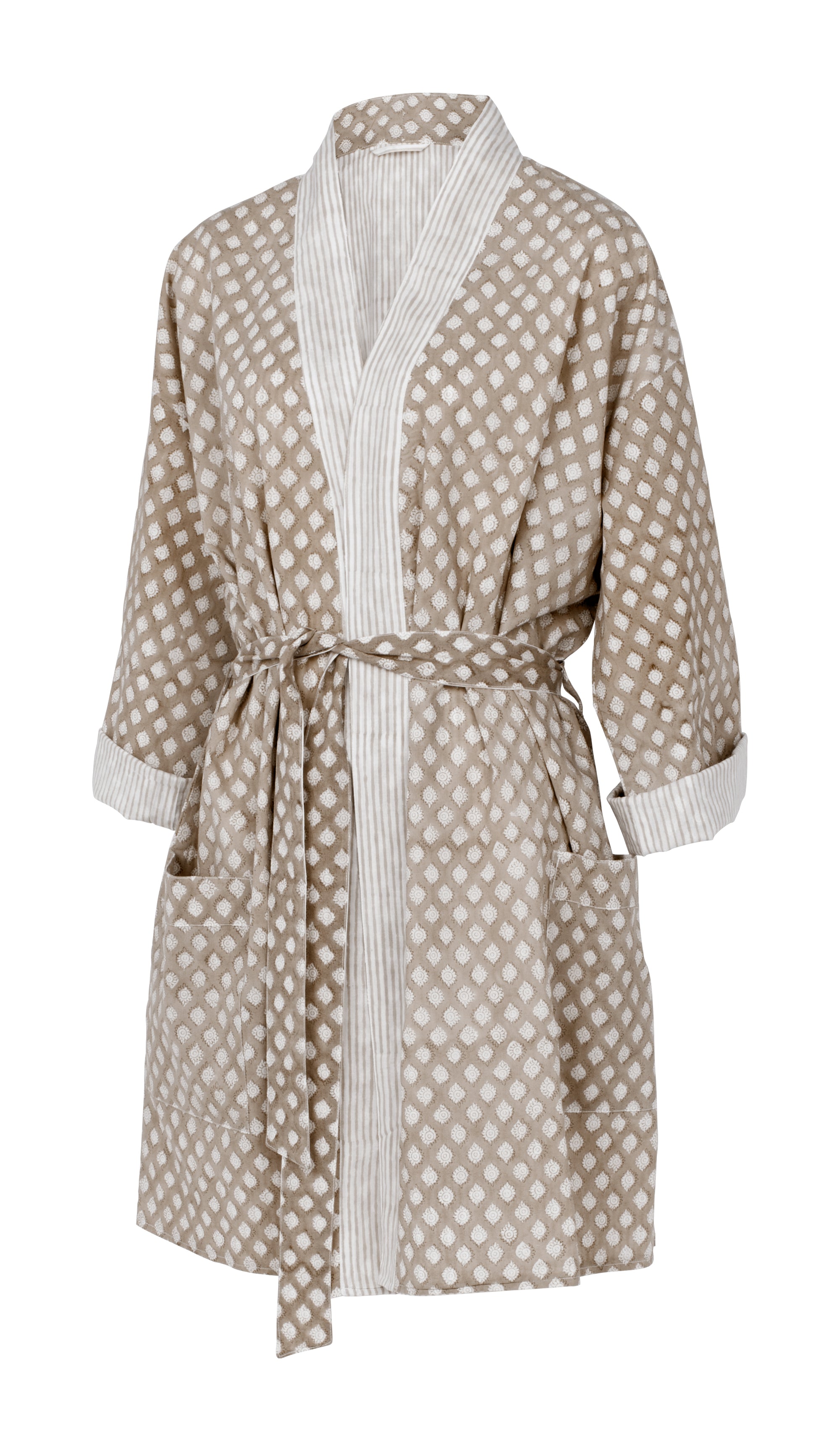 Cotton Reversible Kimono Medallion Design - Light Brown