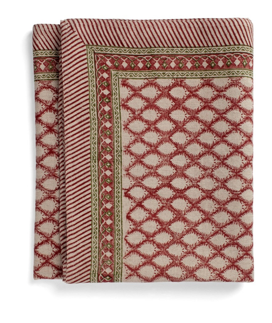 Linen Tablecloth Cypress Design - Red