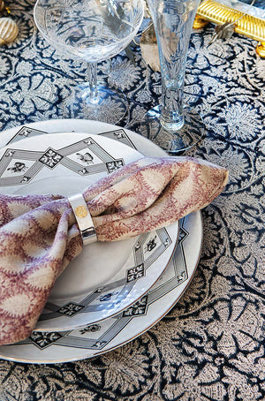 Linen Tablecloth Paradise Design - Dark Blue