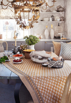 Linen Tablecloth Cypress Design - Ochre