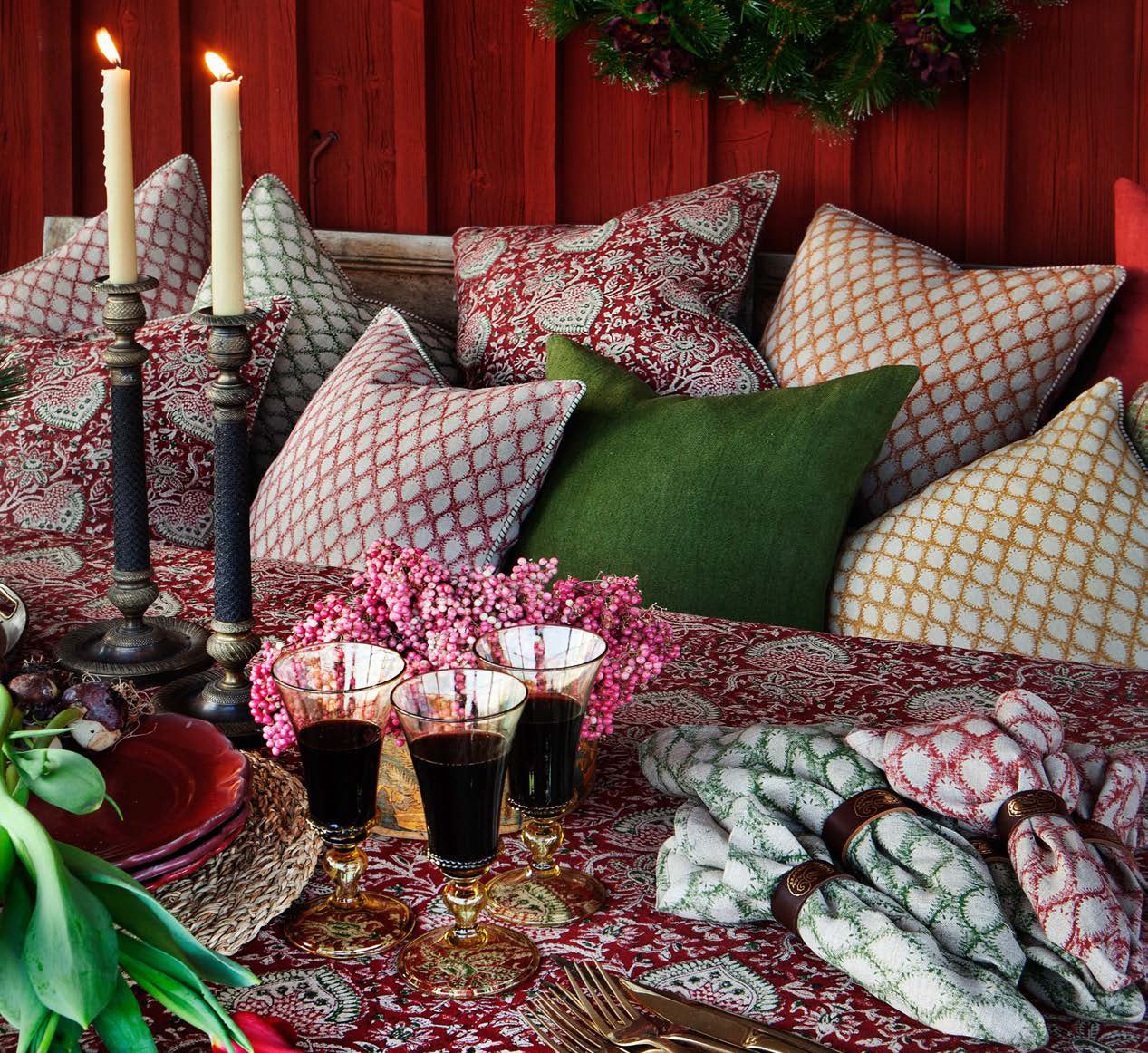 Linen Tablecloth Oriental Design - Red