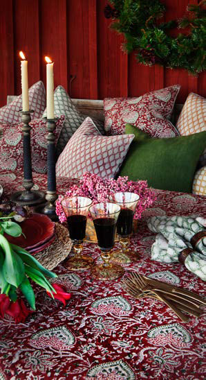 Linen Tablecloth Oriental Design - Red