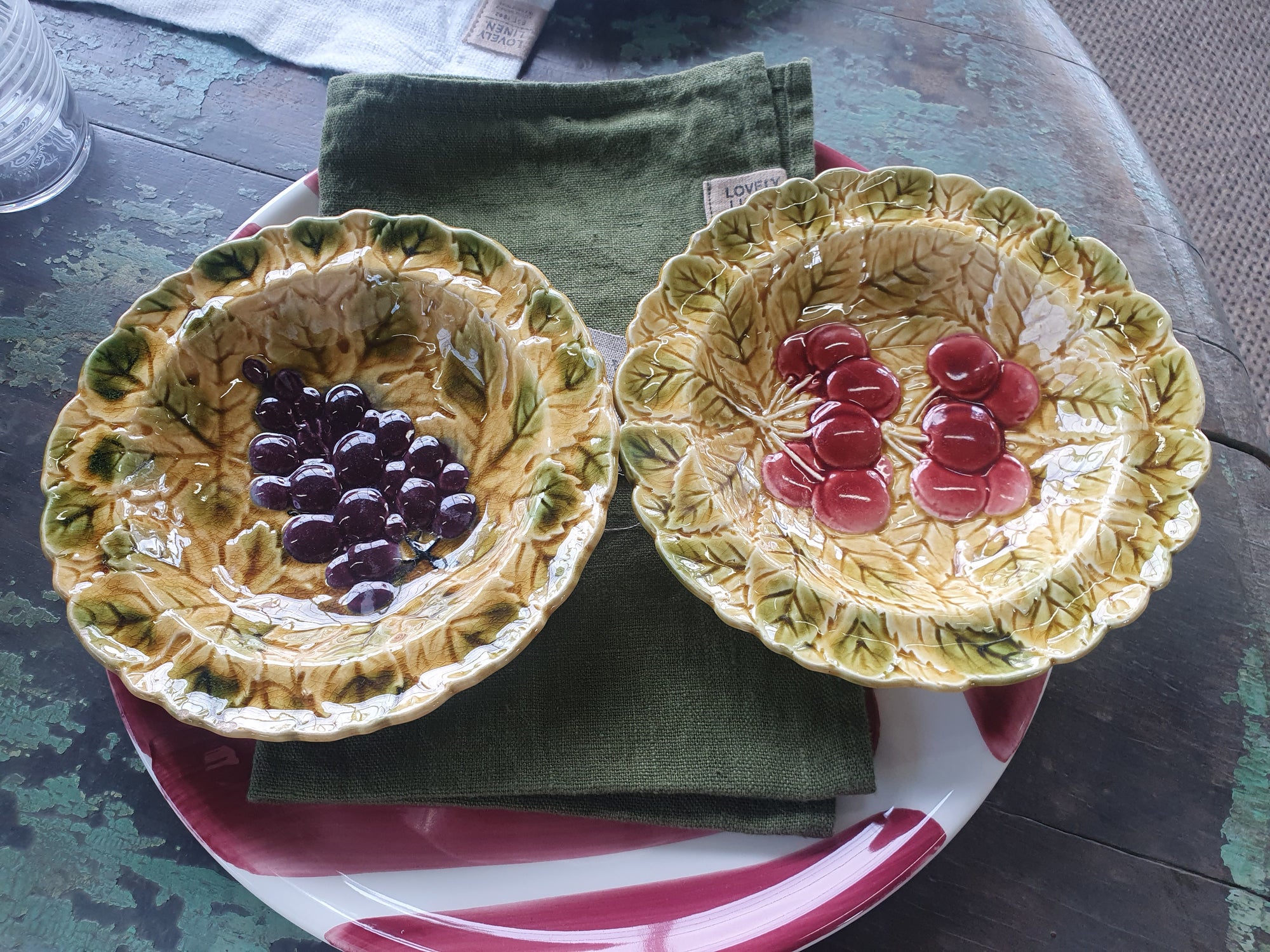 Set of 2 French Sarreguemines Majolica Fruit Plates