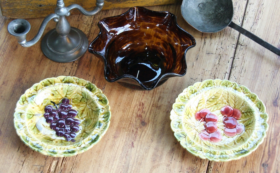 Set of 2 French Sarreguemines Majolica Fruit Plates