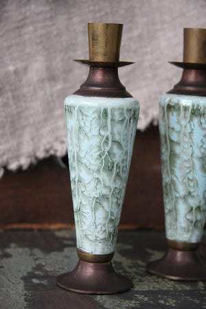 Pair of Vintage Brass Candlesticks with Painted Finish