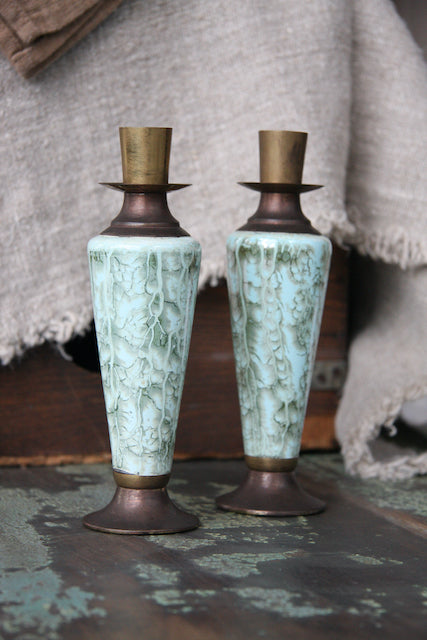 Pair of Vintage Brass Candlesticks with Painted Finish